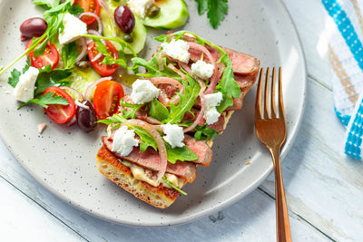 Open Face Steak Sandwich with Apple Cider Vinegar Quick Pickled Onions