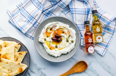 Homemade Labneh with Tuscan Herbs and Harissa Olive Oil