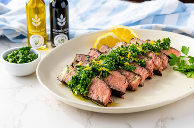 Extra Virgin Olive Oil and Neapolitan Herb Balsamic Marinated Steak with Gremolata
