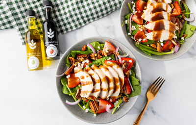Chicken Spinach Salad with Basil Olive Oil and Strawberry Balsamic