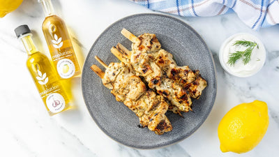 Greek Chicken Skewers with Garlic Olive Oil and Sicilian Lemon Balsamic